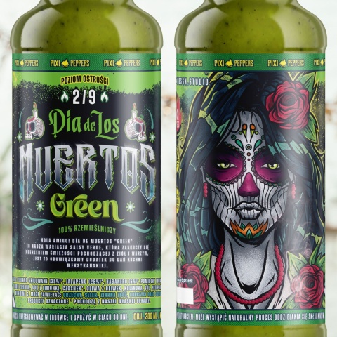 Ostry sos Pixi Peppers DIA DE LOS MUERTOS GREEN z Poblano, Jalapeno i Tomatillo, 200ml